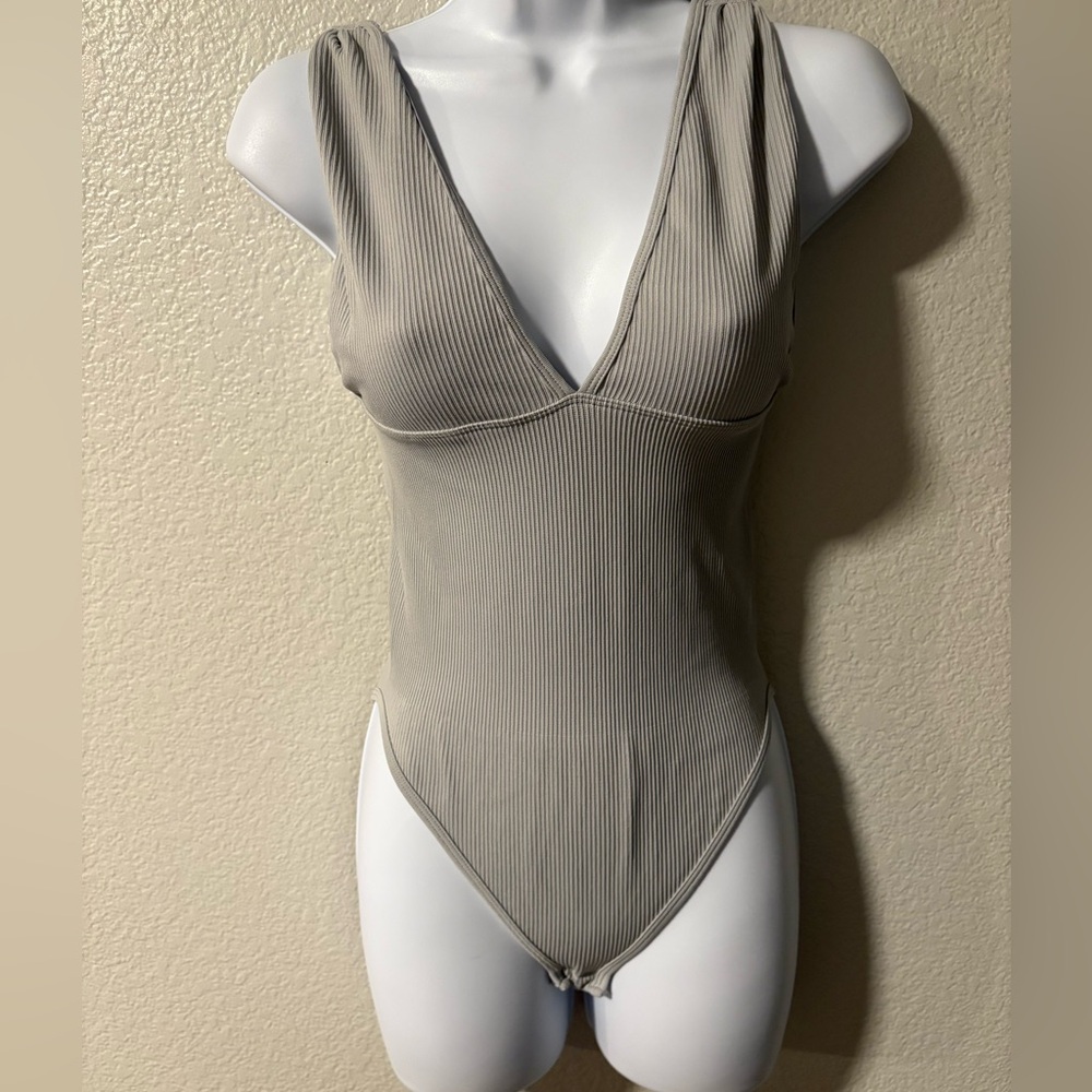 Sleek Gray Ribbed Shapewear Bodysuit